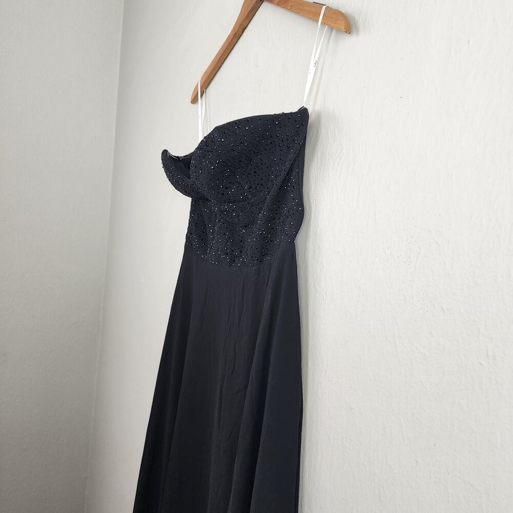 Lulus Remember This Moment Black Rhinestone Strapless Bustier Maxi Dress M - Picture 7 of 14